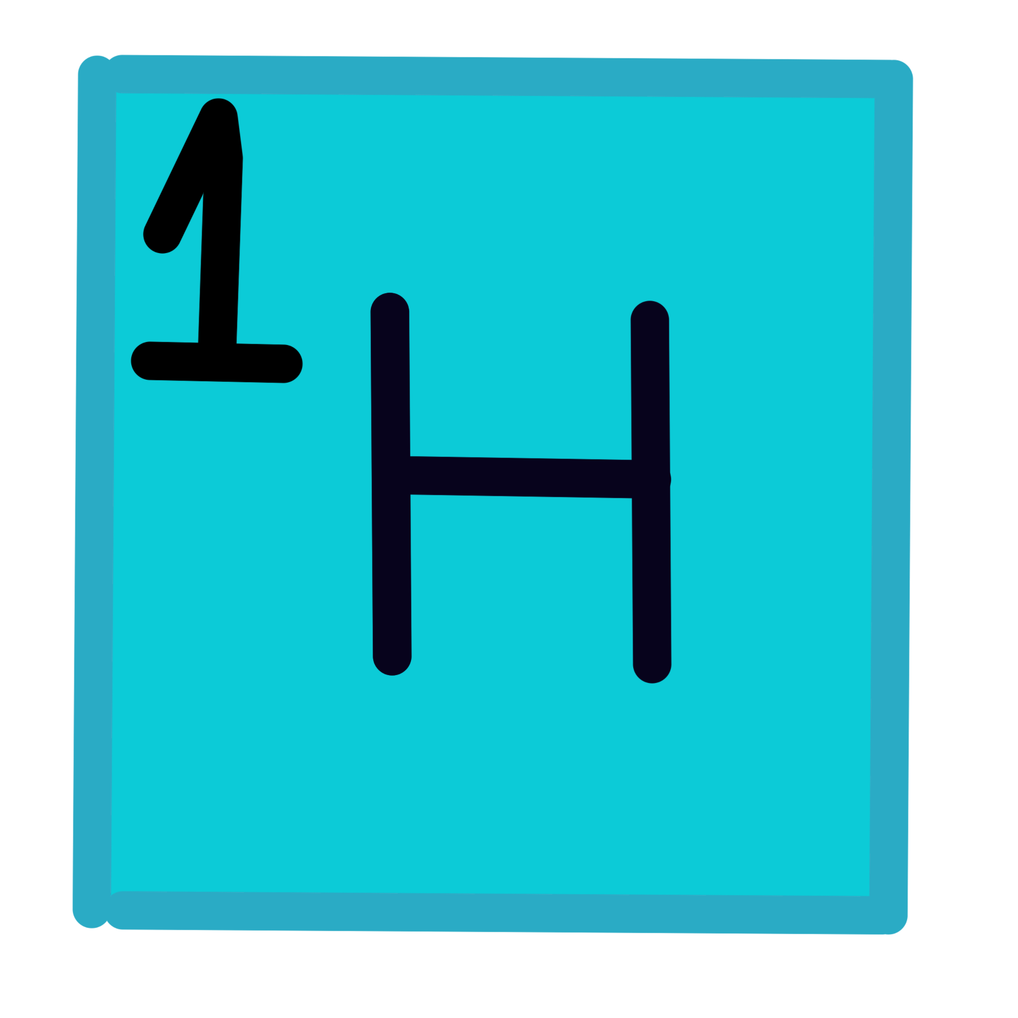 A light blue square with a large H in the middle of it. There is also a 1 in the upper left corner